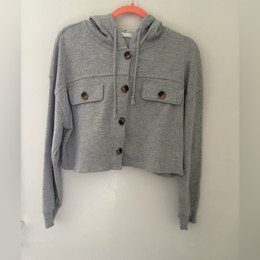 Hippie Rose Heather Gray Button-Up Hoodie